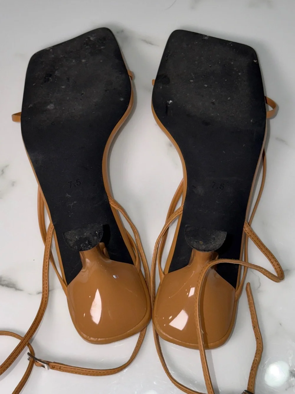 Jeffrey Campbell Tan Minimalist Ankle Strap Kitten Heel Sandals Women's Size 7.5